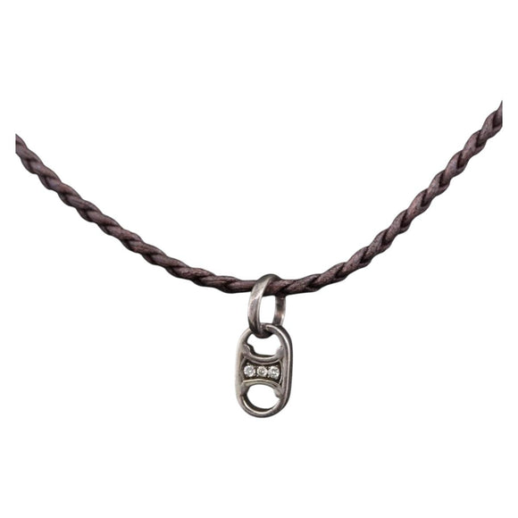CELINE Choker Necklace Leather Brown Auth SW2831