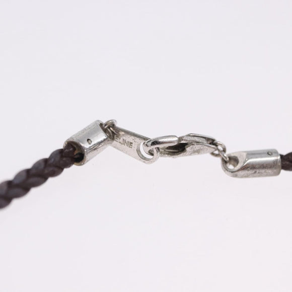 CELINE Choker Necklace Leather Brown Auth SW2831