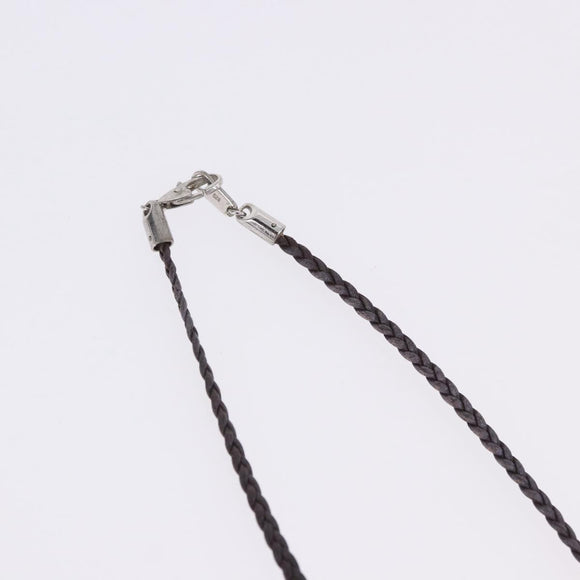 CELINE Choker Necklace Leather Brown Auth SW2831