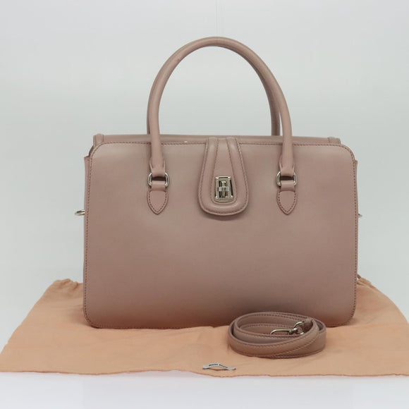 Miu Miu Hand Bag Leather 2way Pink Silver Auth sw284V
