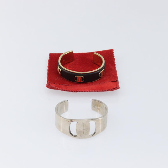 Salvatore Ferragamo Bangle Metal 2 Set Silver Black Auth SW2865