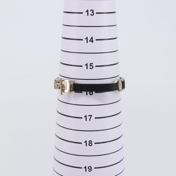 Salvatore Ferragamo Vala Bracelet Leather Black Gold Auth SW2868