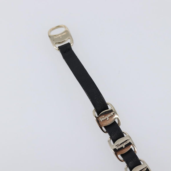 Salvatore Ferragamo Vala Bracelet Leather Black Gold Auth SW2868