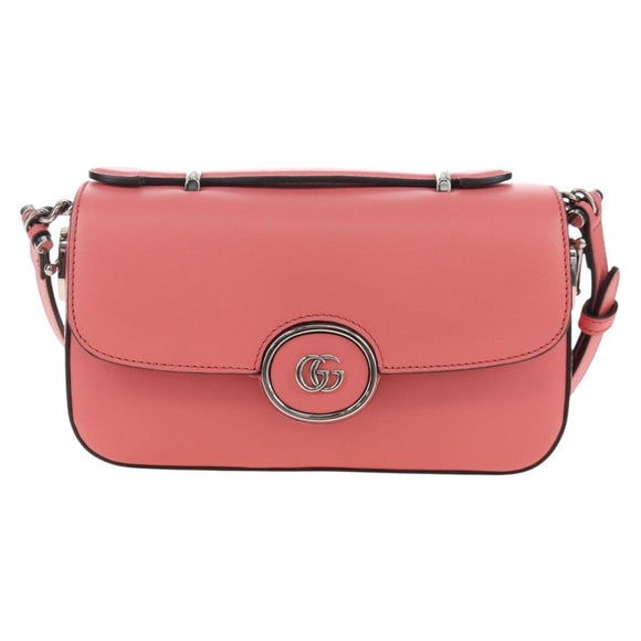 GUCCI Double G Chain Shoulder Bag Leather Pink Silver 739722 Auth SW2873SAM