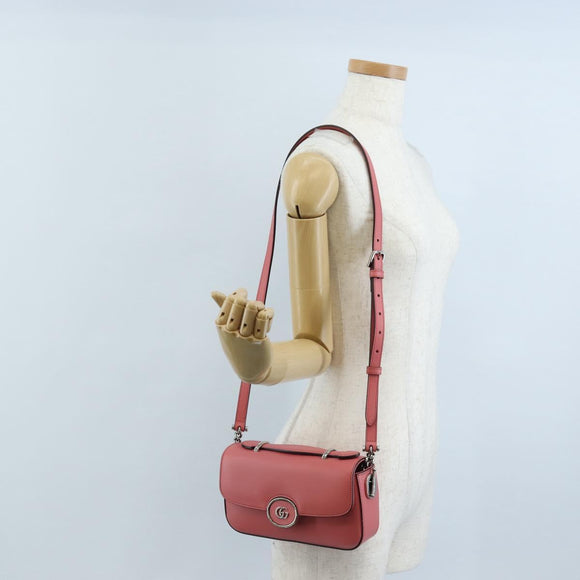 GUCCI Double G Chain Shoulder Bag Leather Pink Silver 739722 Auth SW2873SAM