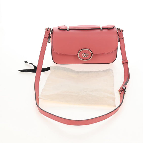 GUCCI Double G Chain Shoulder Bag Leather Pink Silver 739722 Auth SW2873SAM