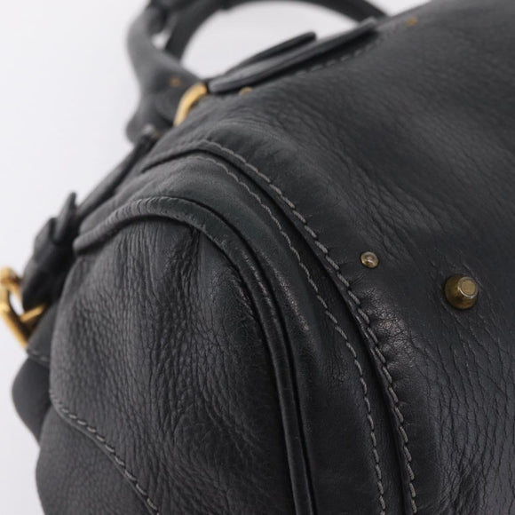 Chloe Paddington Hand Bag Leather Black Gold Tone Auth SW2877V