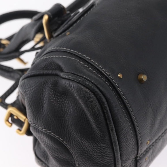 Chloe Paddington Hand Bag Leather Black Gold Tone Auth SW2877V