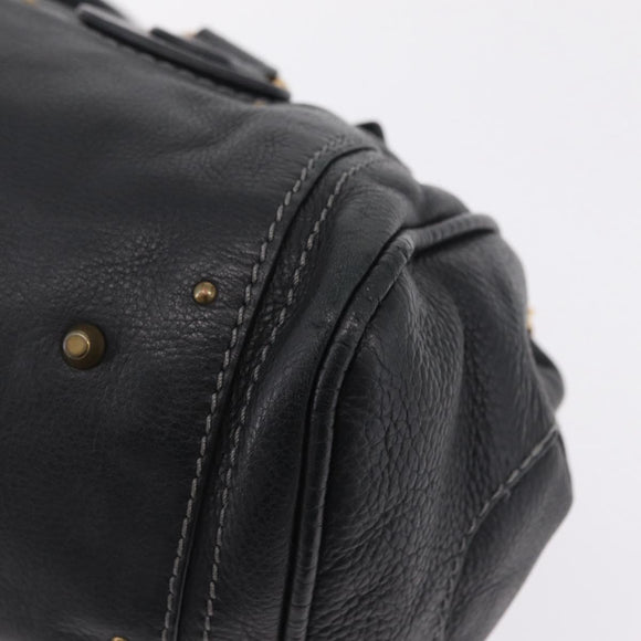 Chloe Paddington Hand Bag Leather Black Gold Tone Auth SW2877V