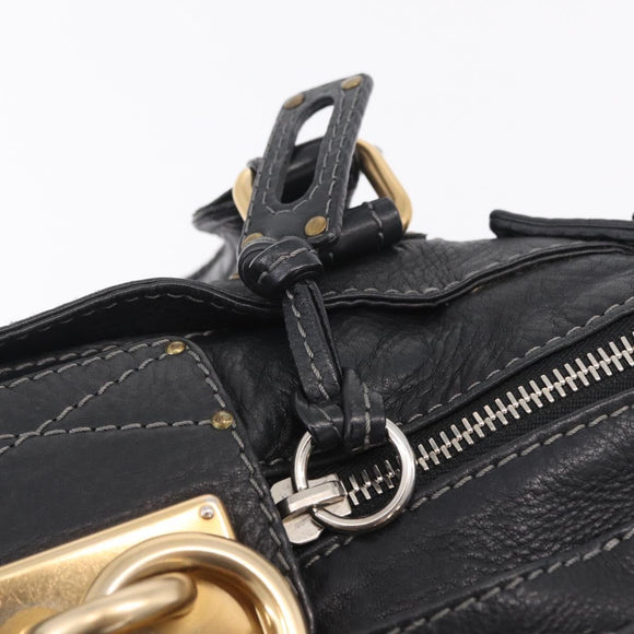 Chloe Paddington Hand Bag Leather Black Gold Tone Auth SW2877V