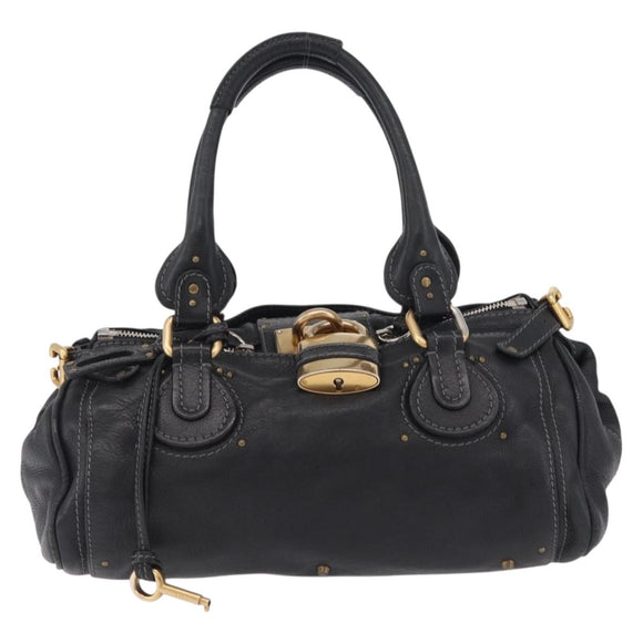 Chloe Paddington Hand Bag Leather Black Gold Tone Auth SW2877V