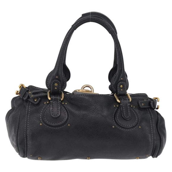 Chloe Paddington Hand Bag Leather Black Gold Tone Auth SW2877V