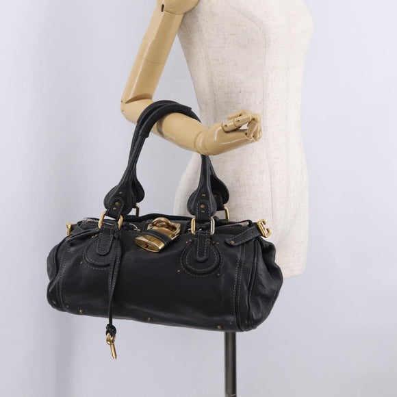 Chloe Paddington Hand Bag Leather Black Gold Tone Auth SW2877V