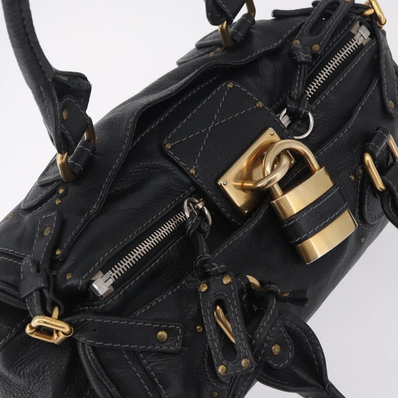 Chloe Paddington Hand Bag Leather Black Gold Tone Auth SW2877V