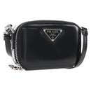 PRADA Shoulder Pouch Leather Black Silver Auth SW2880M-1