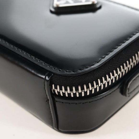 PRADA Shoulder Pouch Leather Black Silver Auth SW2880M