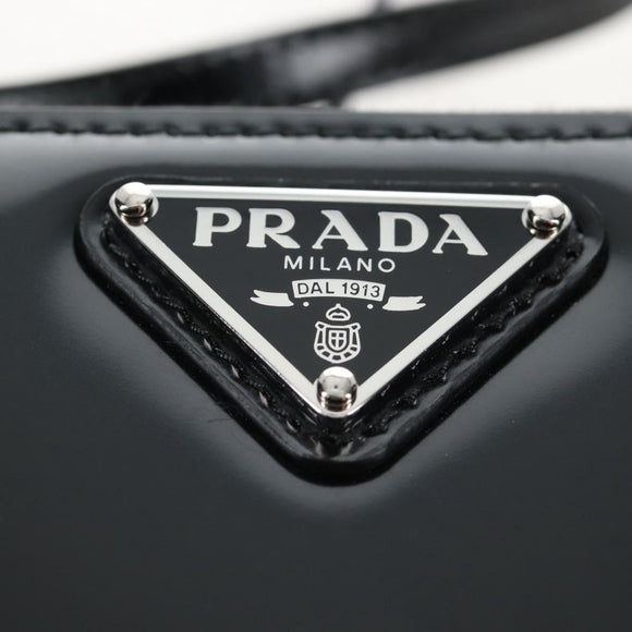 PRADA Shoulder Pouch Leather Black Silver Auth SW2880M