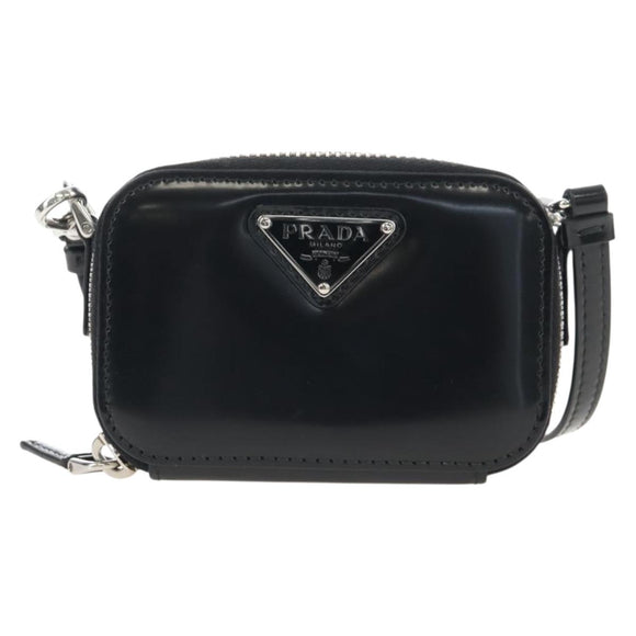 PRADA Shoulder Pouch Leather Black Silver Auth SW2880M