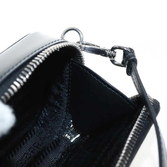 PRADA Shoulder Pouch Leather Black Silver Auth SW2880M