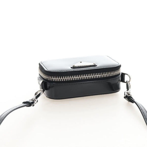 PRADA Shoulder Pouch Leather Black Silver Auth SW2880M