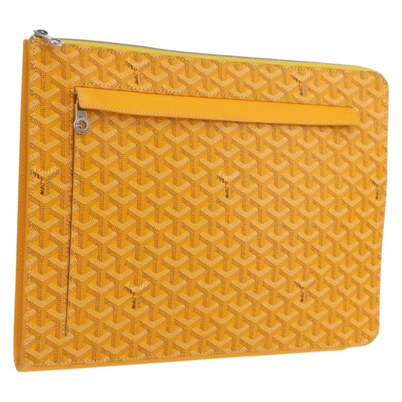 Goyard Herringbone Sorbonne Clutch Bag PVC Leather Yellow Silver Auth SW2886SM