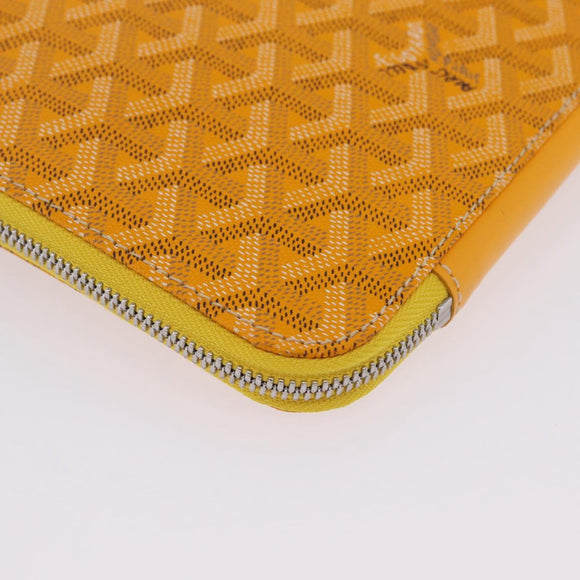 Goyard Herringbone Sorbonne Clutch Bag PVC Leather Yellow Silver Auth SW2886SM