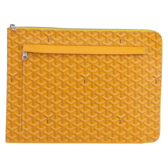 Goyard Herringbone Sorbonne Clutch Bag PVC Leather Yellow Silver Auth SW2886SM