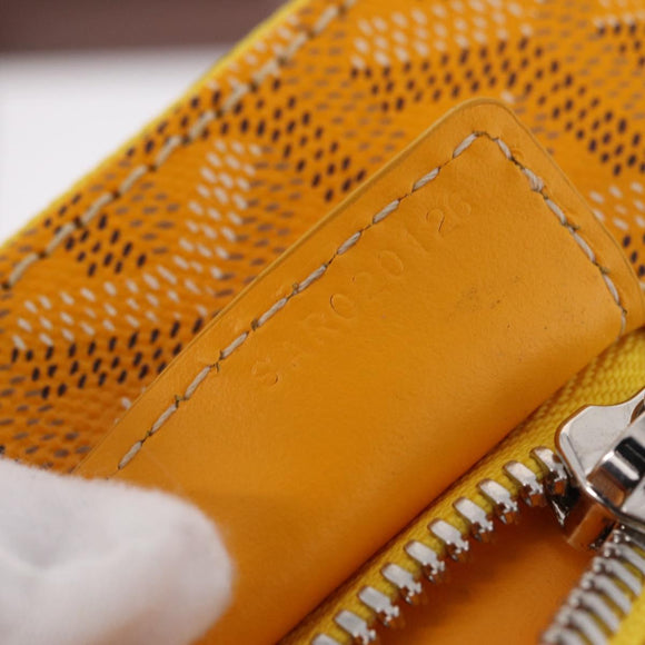 Goyard Herringbone Sorbonne Clutch Bag PVC Leather Yellow Silver Auth SW2886SM