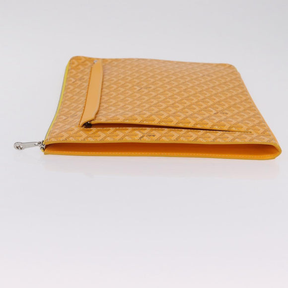 Goyard Herringbone Sorbonne Clutch Bag PVC Leather Yellow Silver Auth SW2886SM