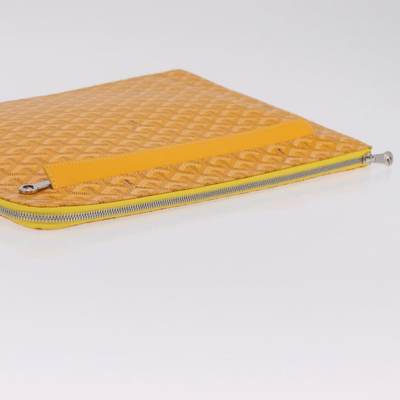 Goyard Herringbone Sorbonne Clutch Bag PVC Leather Yellow Silver Auth SW2886SM