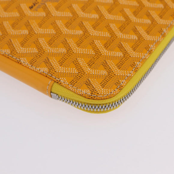 Goyard Herringbone Sorbonne Clutch Bag PVC Leather Yellow Silver Auth SW2886SM