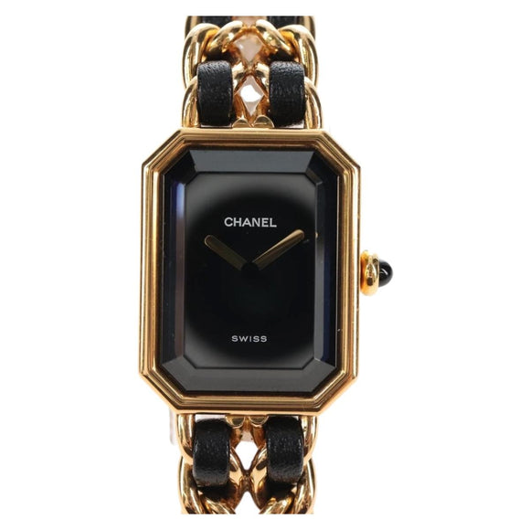 CHANEL Premiere Watches Metal Gold Tone Black CC Auth SW2895SAM