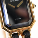 CHANEL Premiere Watches Metal Gold Tone Black CC Auth SW2895SAM-11