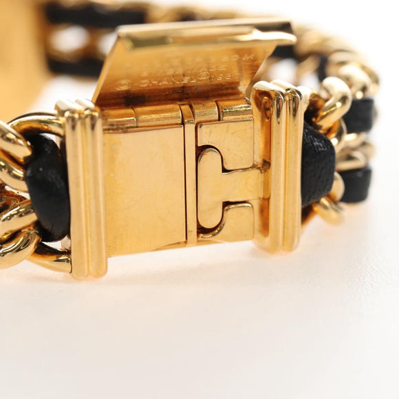 CHANEL Premiere Watches Metal Gold Tone Black CC Auth SW2895SAM