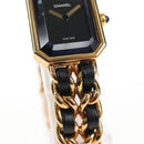 CHANEL Premiere Watches Metal Gold Tone Black CC Auth SW2895SAM-8