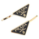 PRADA Barrette Hair Clip Metal Gold Tone Black 1IF051 Auth SW2899M-1