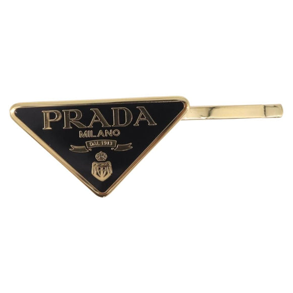 PRADA Barrette Hair Clip Metal Gold Tone Black 1IF051 Auth SW2899M