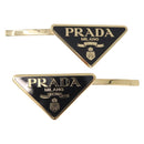 PRADA Barrette Hair Clip Metal Gold Tone Black 1IF051 Auth SW2899M-2