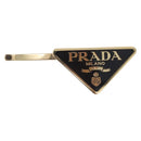 PRADA Barrette Hair Clip Metal Gold Tone Black 1IF051 Auth SW2899M-3