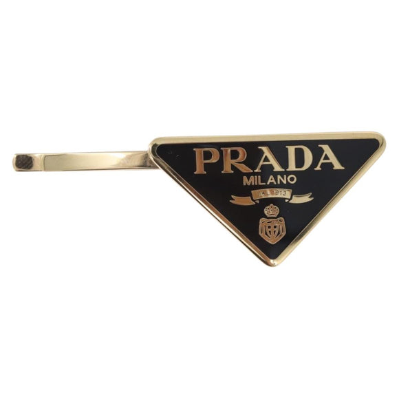 PRADA Barrette Hair Clip Metal Gold Tone Black 1IF051 Auth SW2899M