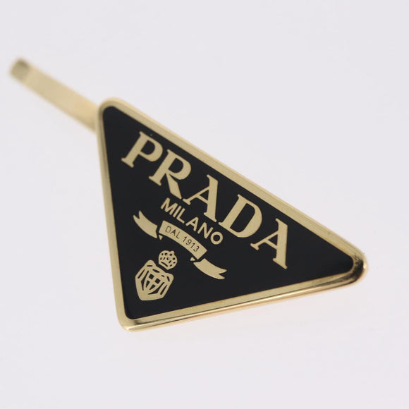 PRADA Barrette Hair Clip Metal Gold Tone Black 1IF051 Auth SW2899M