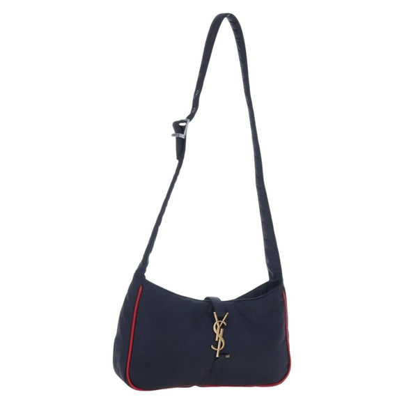 Saint Laurent Le Saint Cassette Shoulder Bag Nylon Navy Gold 733294 Auth SW2900M