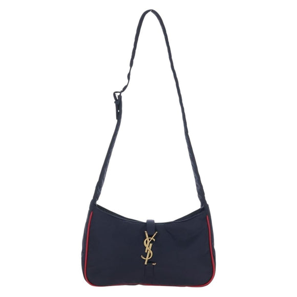 Saint Laurent Le Saint Cassette Shoulder Bag Nylon Navy Gold 733294 Auth SW2900M