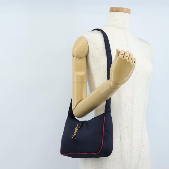 Saint Laurent Le Saint Cassette Shoulder Bag Nylon Navy Gold 733294 Auth SW2900M