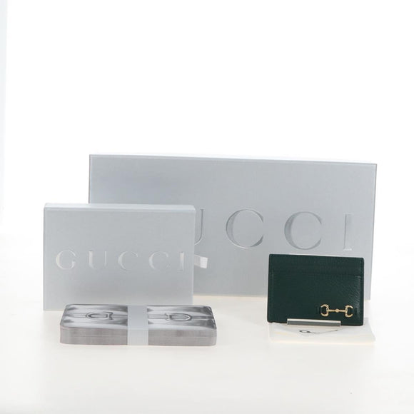 GUCCI Card Case Playing Cards Set Leather Paper Silver Green 700469 Auth SW2901M
