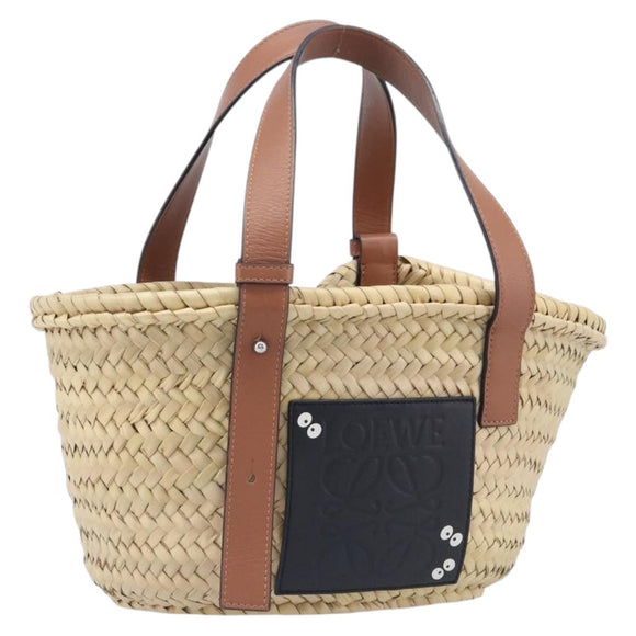 LOEWE Ghibli Soot Sprites Basket Small Hand Bag Raffia Beige Black Auth SW2904SM