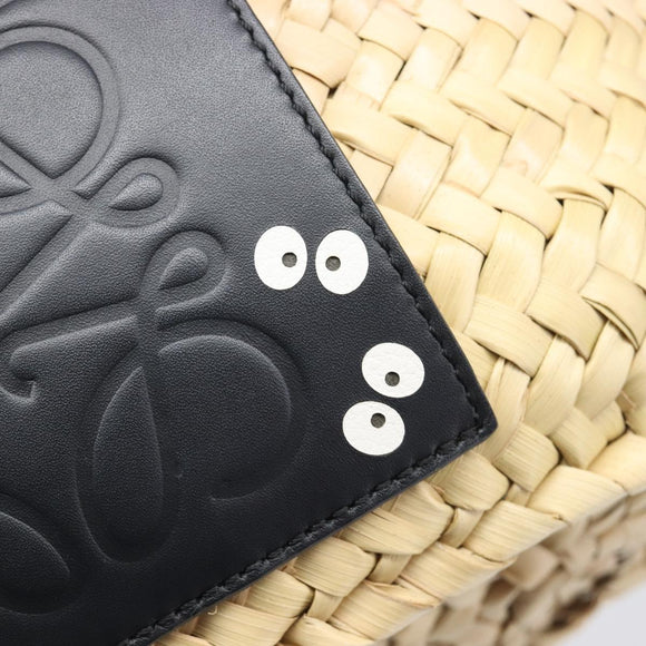 LOEWE Ghibli Soot Sprites Basket Small Hand Bag Raffia Beige Black Auth SW2904SM