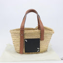 LOEWE Ghibli Soot Sprites Basket Small Hand Bag Raffia Beige Black Auth SW2904SM-27
