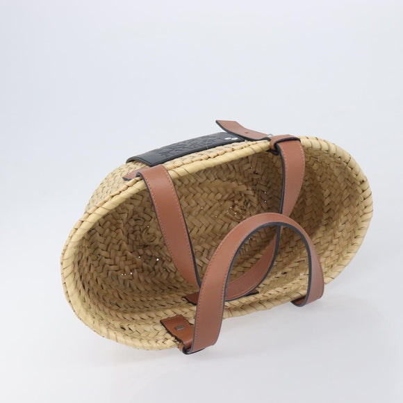 LOEWE Ghibli Soot Sprites Basket Small Hand Bag Raffia Beige Black Auth SW2904SM