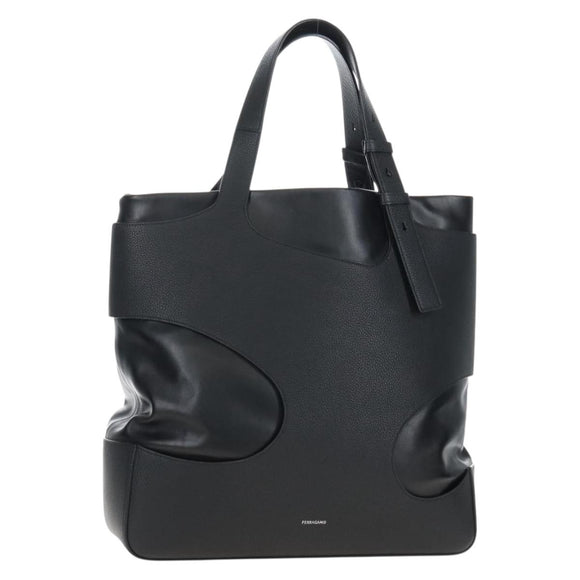 Salvatore Ferragamo Cut Out Tote Bag Leather Black Silver Auth SW2910M